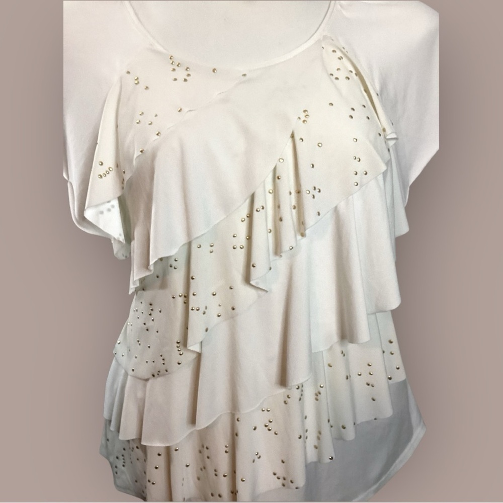 Kim Rogers White Layered Ruffle Blouse, Plus Size 2X - Picture 4 of 8